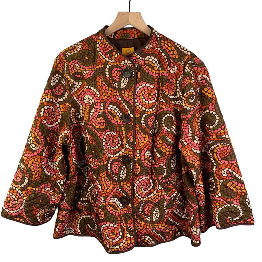Ruby Rd Quilted Lightweight Jacket Brown Colorful Lined‎ 20W Boho Costal